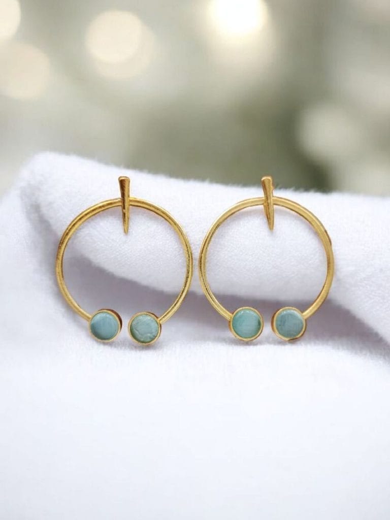 Bulk 990 Contemporary Golden Monalisa Stone Circle Stud Earrings – Best Jewelry - "Aqua"