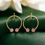 Contemporary Golden Monalisa Stone Circle Stud Earrings – Best Jewelry - "Baby pink"