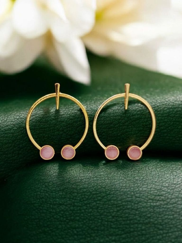 Bulk 992 Contemporary Golden Monalisa Stone Circle Stud Earrings – Best Jewelry - "Baby pink"