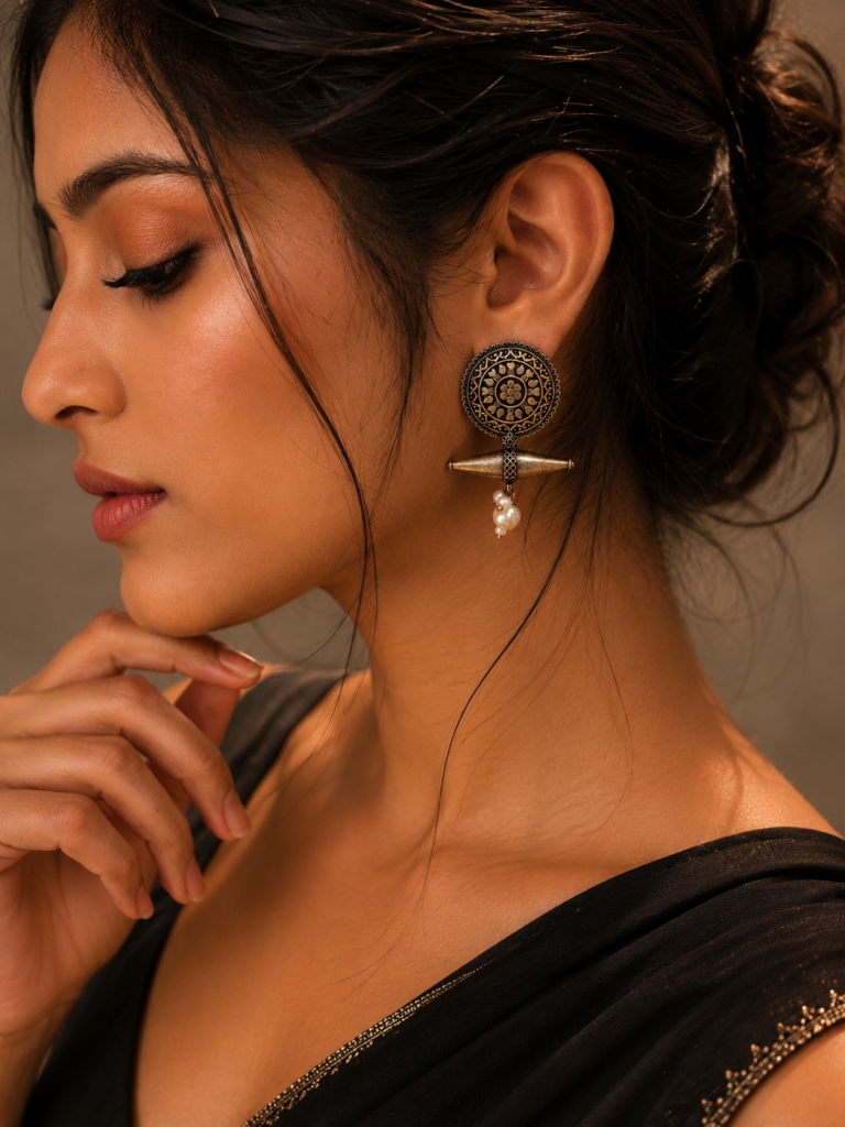 Floral Motif Silver Replica Stud Earrings – Beautiful Everyday Jewelry