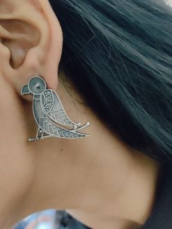 Oxidized Replica Parrot Design Stud Earrings with an elegant traditional jewelry finish, featuring intricate detailing and a vintage silver replica look for ethnic wear.
