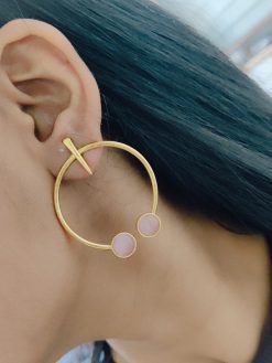 Elegant Contemporary Golden Monalisa Stone Circle Stud Earrings with a stylish circular design, featuring shimmering Monalisa stones in a radiant gold finish – perfect for any occasion.