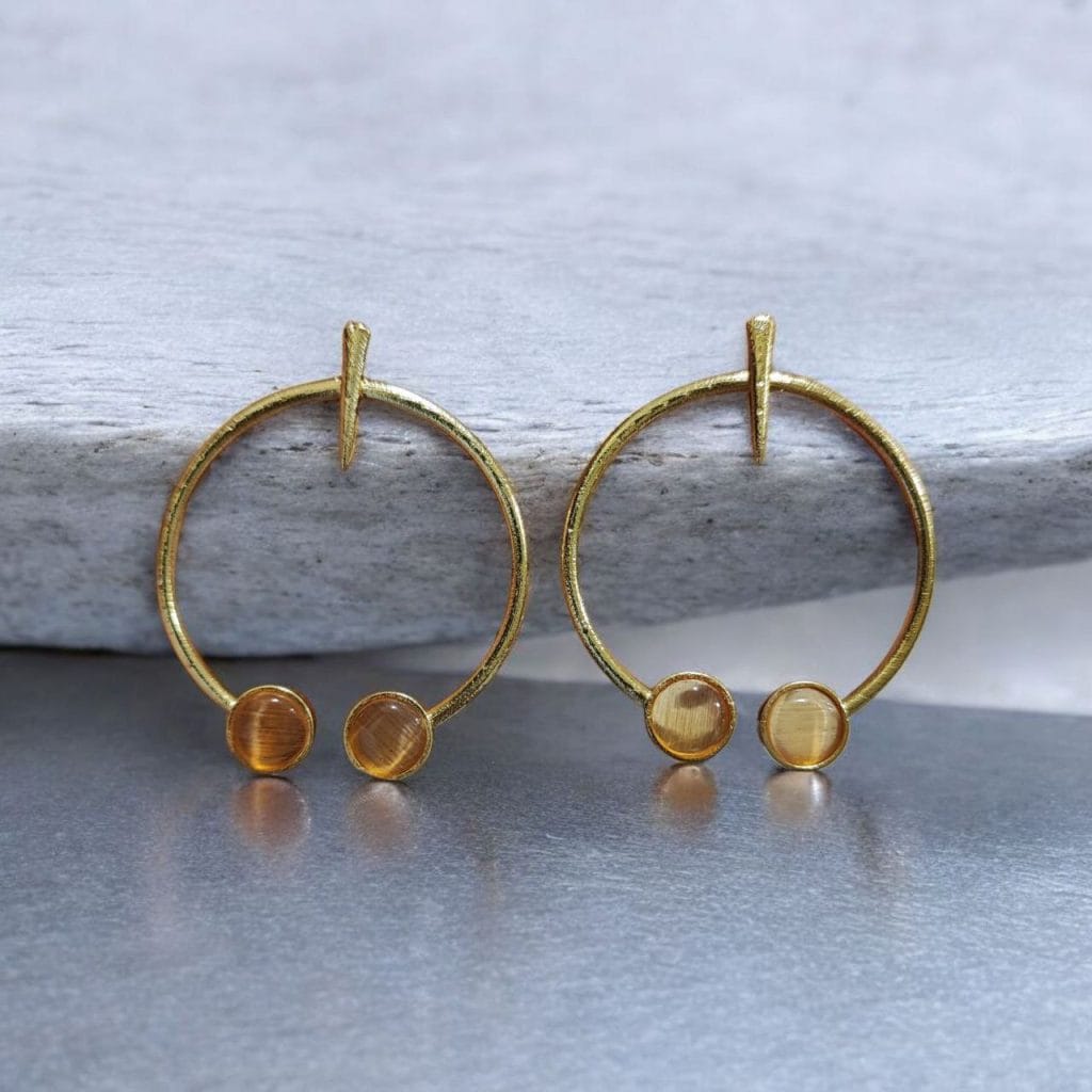 Bulk 986 Contemporary Golden Monalisa Stone Circle Stud Earrings – Best Jewelry - "Yellow"