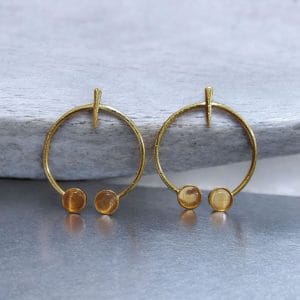 Contemporary Golden Monalisa Stone Circle Stud Earrings – Best Jewelry - color: "Yellow"