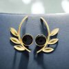 Western Style Gold-Plated Leaf Earrings with Monalisa Stone – Handmade Elegant Jewelry for Women