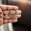Western Style Gold-Plated Leaf Earrings with Monalisa Stone – Handmade Elegant Jewelry for Women