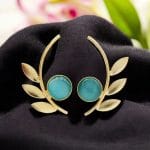 Western Style Gold-Plated Leaf Earrings with Monalisa Stone - Adorable Handmade jewelry - " Aqua"