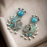 Handcrafted Silver Look-Alike Amazing Dancing Girl Earrings with Floral Moon & Pearl Detailing - "Mint"