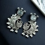 Handcrafted Silver Look-Alike Amazing Dancing Girl Earrings with Floral Moon & Pearl Detailing - "Grey"