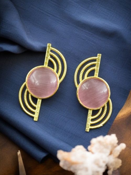 Elegant Gold-Plated Stud Earrings with Stone – Lightweight Partywear Jewelry