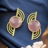 Elegant Gold-Plated Stud Earrings with Stone – Lightweight Partywear Jewelry