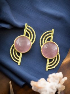 Elegant Gold-Plated Stud Earrings with Stone – Lightweight Partywear Jewelry