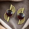 Elegant Gold-Plated Stud Earrings with Stone – Lightweight Partywear Jewelry