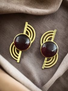 Exclusive Gold-Plated Stud With Stone | Light weighted Partywear Earring - color: "Red"