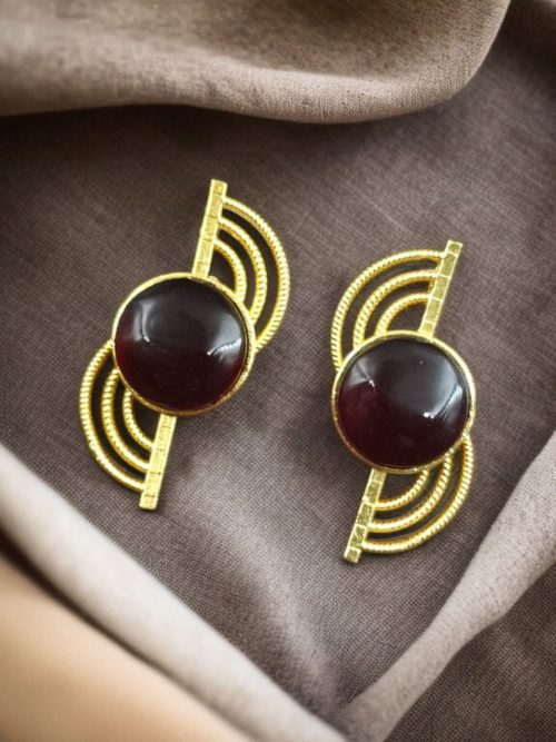 Elegant Gold-Plated Stud Earrings with Stone – Lightweight Partywear Jewelry