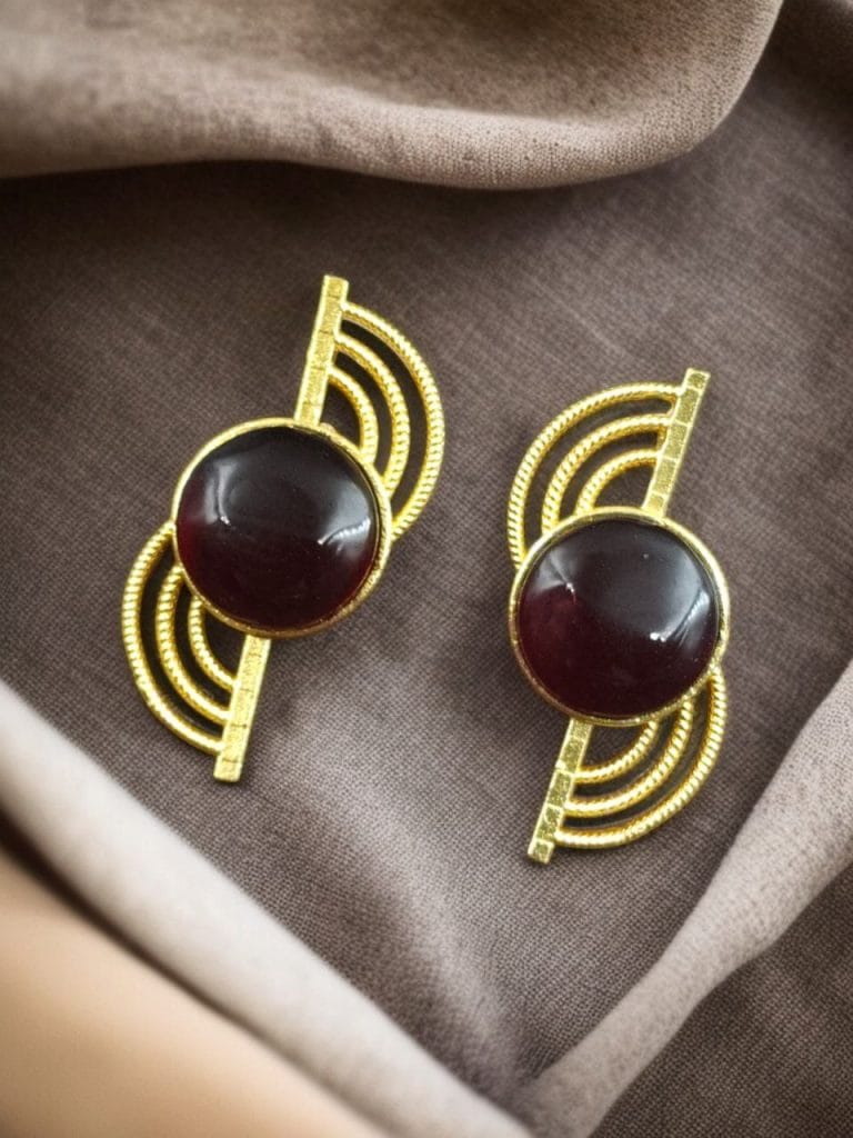 Bulk 938 Exclusive Gold-Plated Stud With Stone | Light weighted Partywear Earring - "Red"