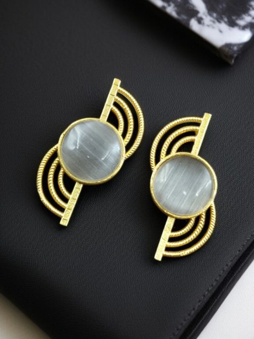 Elegant Gold-Plated Stud Earrings with Stone – Lightweight Partywear Jewelry