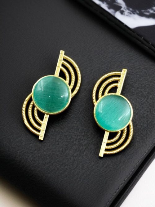 Elegant Gold-Plated Stud Earrings with Stone – Lightweight Partywear Jewelry