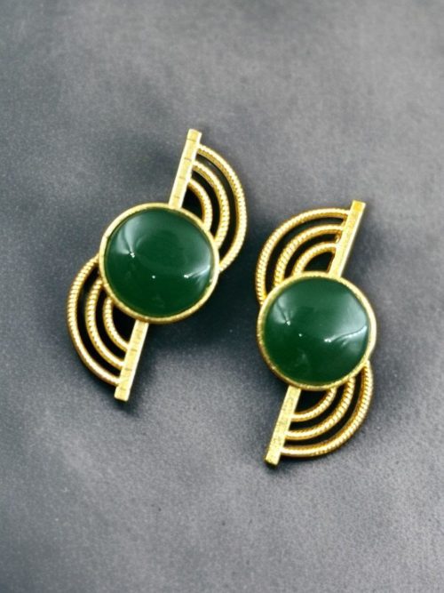 Elegant Gold-Plated Stud Earrings with Stone – Lightweight Partywear Jewelry