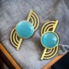 Elegant Gold-Plated Stud Earrings with Stone – Lightweight Partywear Jewelry