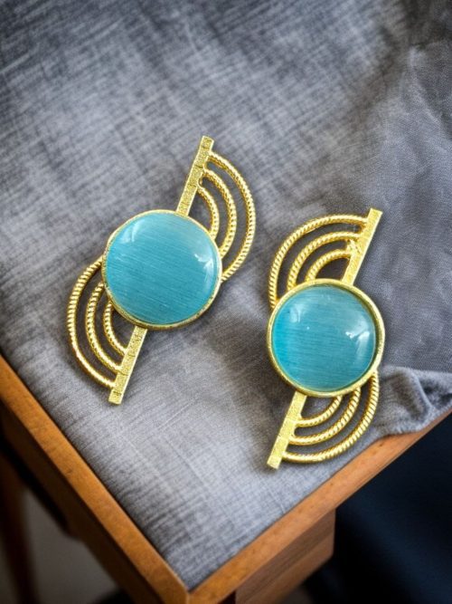 Elegant Gold-Plated Stud Earrings with Stone – Lightweight Partywear Jewelry