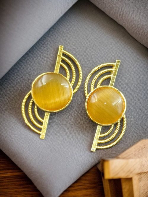 Elegant Gold-Plated Stud Earrings with Stone – Lightweight Partywear Jewelry