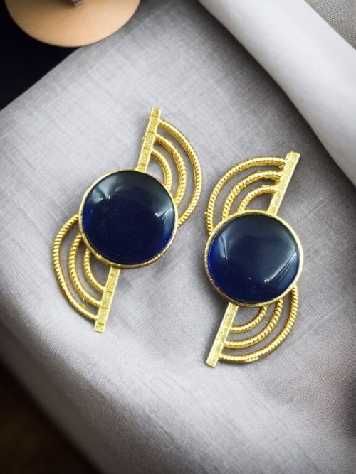 Elegant Gold-Plated Stud Earrings with Stone – Lightweight Partywear Jewelry