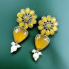 Elegant Silver Look-Alike Stone Stud Earrings with Unique Flower Design for Girls
