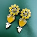Silver Look Alike Stone Stud Earrings | Unique Flower Design Jewelry For Girls