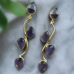 Lightweight gold-plated long earrings with stone danglers, elegant and stylish jewelry for women.
