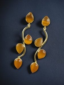Light Weighted Gold Plated Long Earrings | Stones Dangler jewellery - color: "Yellow"