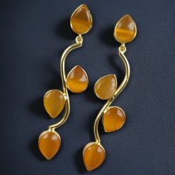 Lightweight gold-plated long earrings with stone danglers, elegant and stylish jewelry for women.