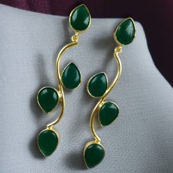 Lightweight gold-plated long earrings with stone danglers, elegant and stylish jewelry for women.