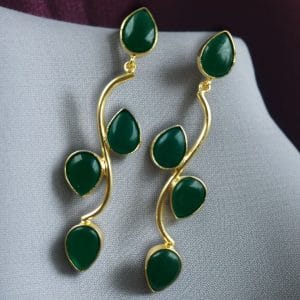 Lightweight gold-plated long earrings with stone danglers, elegant and stylish jewelry for women.