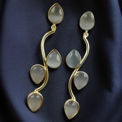Lightweight gold plated long earrings with stone danglers, elegant and stylish jewelry for women.