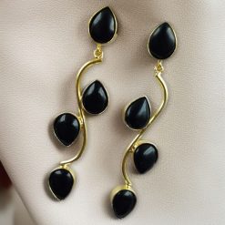 Lightweight gold-plated long earrings with stone danglers, elegant and stylish jewelry for women.