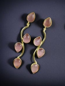 Light Weighted Gold Plated Long Earrings | Stones Dangler jewellery - color: "Baby pink"