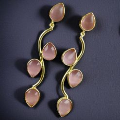 Lightweight gold-plated long earrings with stone danglers, elegant and stylish jewelry for women.