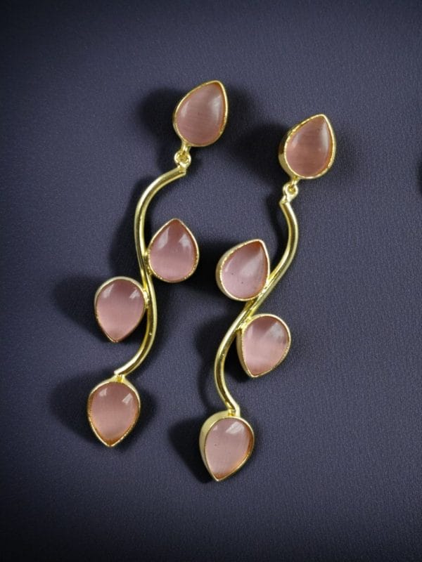Lightweight gold-plated long earrings with stone danglers, elegant and stylish jewelry for women.