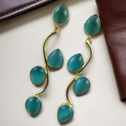 Lightweight gold-plated long earrings with stone danglers, elegant and stylish jewelry for women.