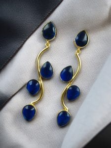 Light Weighted Gold Plated Long Earrings | Stones Dangler jewellery - color: "Blue"