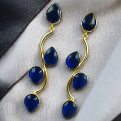 Lightweight gold-plated long earrings with stone danglers, elegant and stylish jewelry for women.