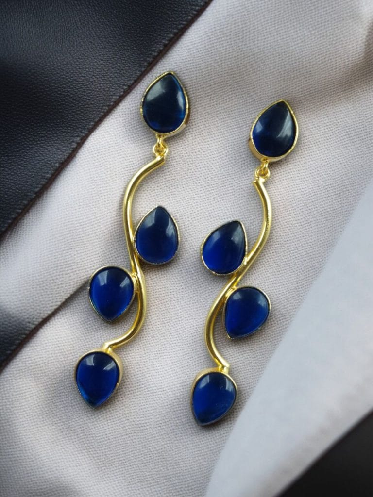 Bulk 912 Light Weighted Gold Plated Long Earrings | Stones Dangler jewellery - "Blue"