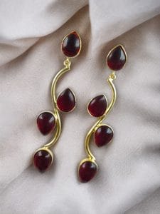 Light Weighted Gold Plated Long Earrings | Stones Dangler jewellery - color: "Red"