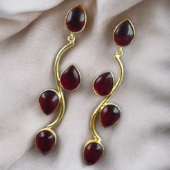 Lightweight gold-plated long earrings with stone danglers, elegant and stylish jewelry for women.
