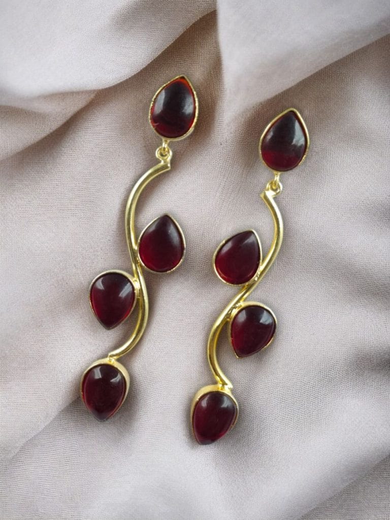Bulk 908 Light Weighted Gold Plated Long Earrings | Stones Dangler jewellery - "Red"