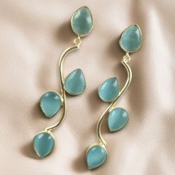 Lightweight gold-plated long earrings with stone danglers, elegant and stylish jewelry for women.