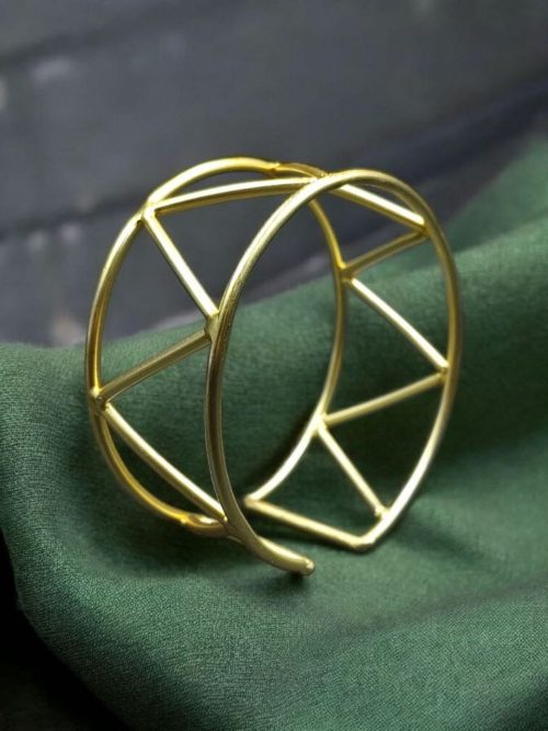 Handmade geometric cuff bangles with a trendy gold-plated finish, stylish and adjustable for women.