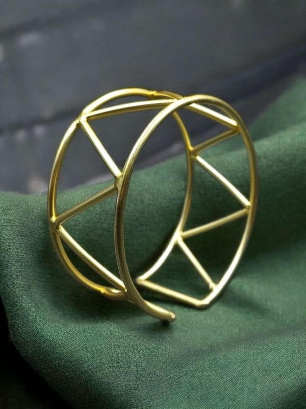Handmade geometric cuff bangles with a trendy gold-plated finish, stylish and adjustable for women.