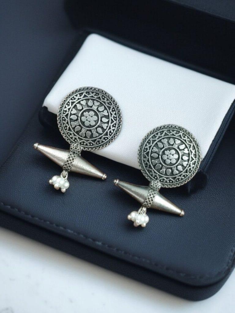 Floral Motif Silver Replica Stud Earrings – Beautiful Everyday Jewelry